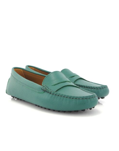 Mocassins en cuir grainé Michèle verts