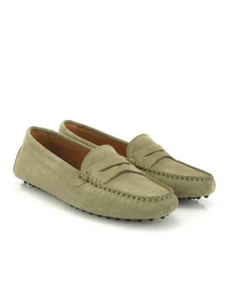 Mocassini Michèle in suede verde oliva