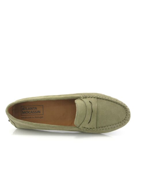 Mocassini Michèle in suede verde oliva