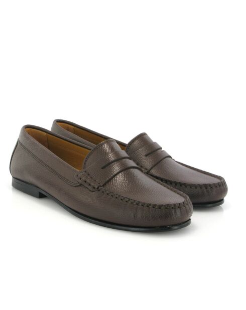 Donkerbruine Yoki loafers van generfd leer
