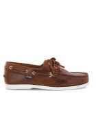 Mocassini da barca con lacci in pelle color cognac