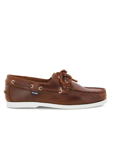 Mocassini da barca con lacci in pelle color cognac