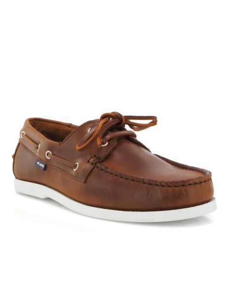 Mocassini da barca con lacci in pelle color cognac