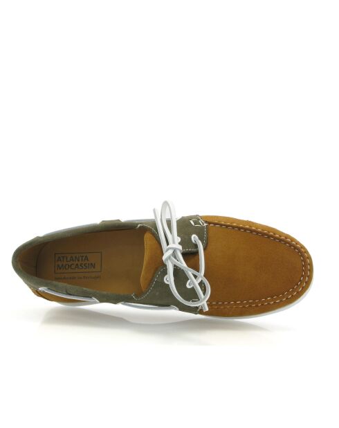 Mocassini da barca stringati in camoscio color cammello - taupe