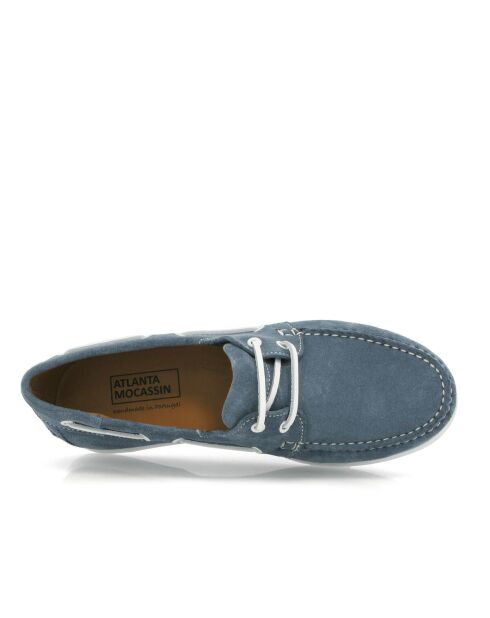 Blaue Bootsschuhe aus Jeanswildleder mit Schnürung