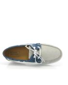 Bootsmokassins mit Schnürung aus Nubukleder in Grau- und Ozeanblau