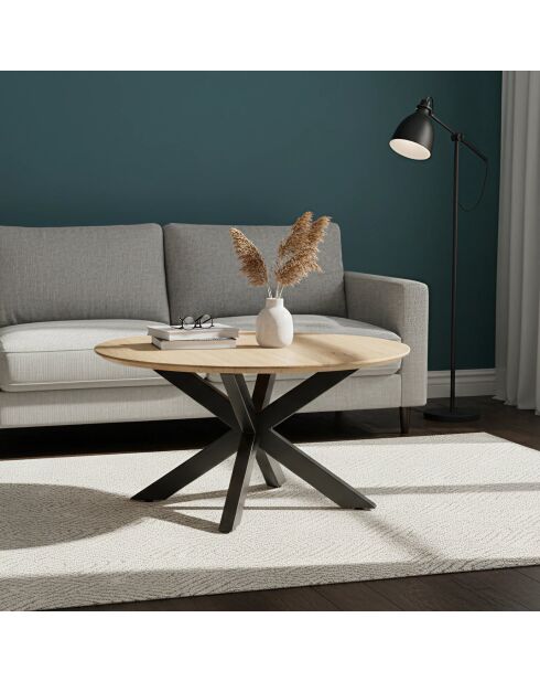 Runder Couchtisch mit Akazienmotiv, 90 x 90 x 45 cm, mehrfarbig