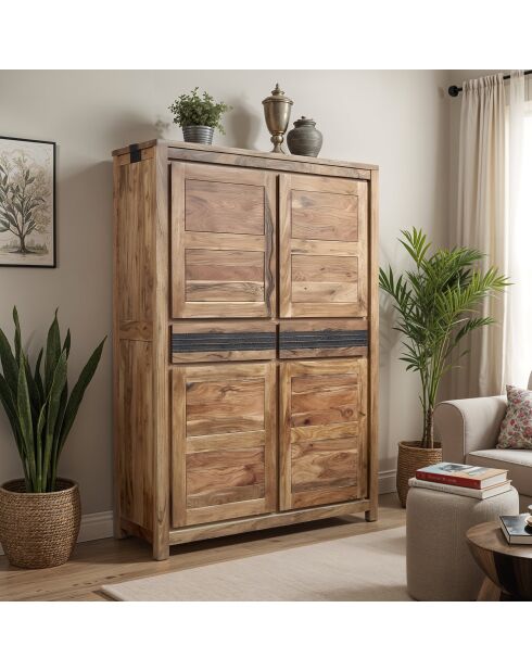 Hohes Sideboard mit 4 Türen und 2 Schubladen, Tattoo, natur/mehrfarbig, 117 x 45 x 174 cm