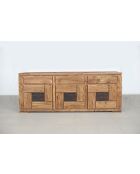 Anrichte aus massivem Holz, zweifarbig geschnitzt, 200 x 45 x 80 cm, Mayagelb/Gold