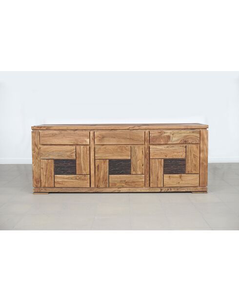 Anrichte aus massivem Holz, zweifarbig geschnitzt, 200 x 45 x 80 cm, Mayagelb/Gold