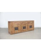 Anrichte aus massivem Holz, zweifarbig geschnitzt, 200 x 45 x 80 cm, Mayagelb/Gold