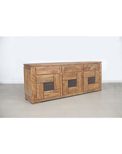 Anrichte aus massivem Holz, zweifarbig geschnitzt, 200 x 45 x 80 cm, Mayagelb/Gold
