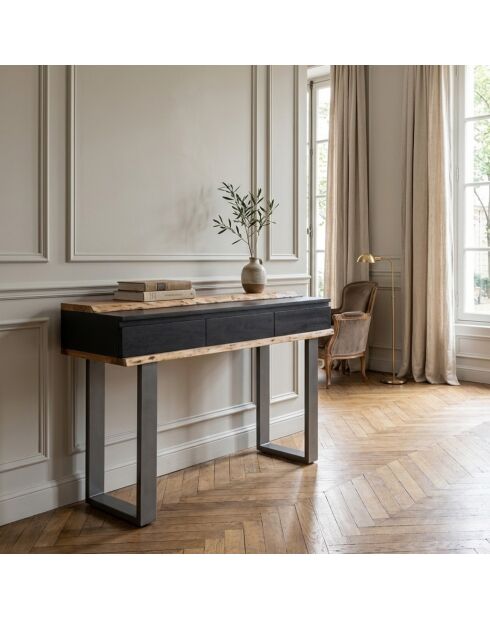 Acacia Black II Mehrfarbige Konsole mit 3 Schubladen, 115 x 40 x 80 cm