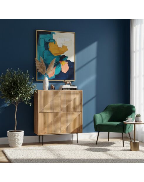 Hohes Sideboard aus geschnitztem Holz 4 Türen Manguier Maglan II beige - 92 x 40 x 110 cm