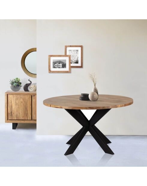 Runder Couchtisch mit Akazienmotiv, 90 x 90 x 45 cm, mehrfarbig
