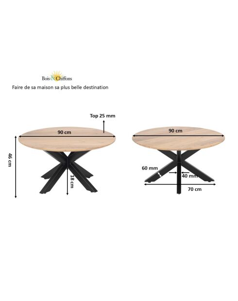 Runder Couchtisch mit Akazienmotiv, 90 x 90 x 45 cm, mehrfarbig