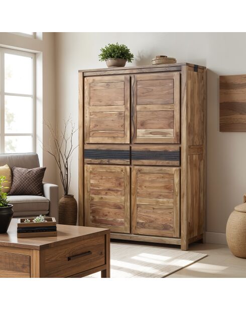Hohes Sideboard mit 4 Türen und 2 Schubladen, Tattoo, natur/mehrfarbig, 117 x 45 x 174 cm