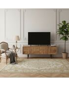 Gesneden houten tv-meubel met 4 deuren Manguier Maglan II beige - 140 x 40 x 50 cm