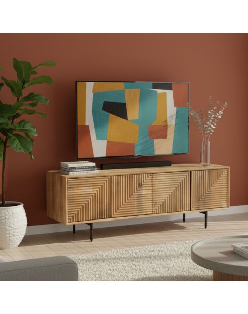 Fernsehtisch aus geschnitztem Holz mit 4 Türen Manguier Maglan II beige - 140 x 40 x 50 cm