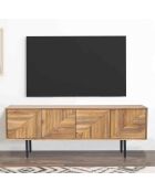 Gesneden houten tv-meubel met 4 deuren Manguier Maglan II beige - 140 x 40 x 50 cm