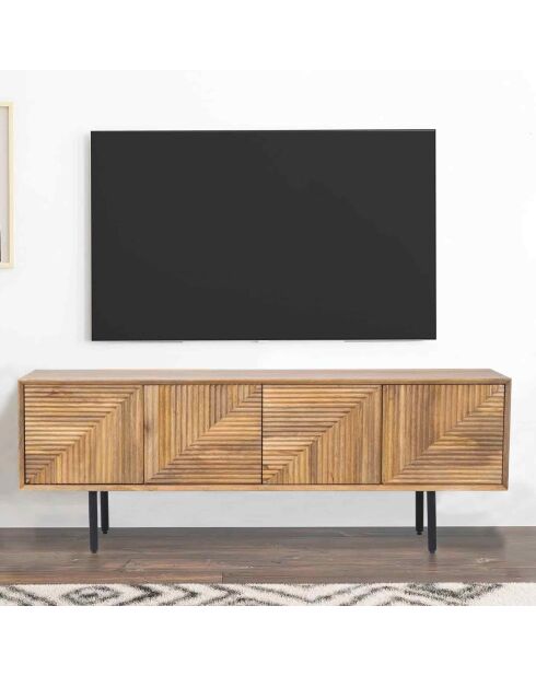 Fernsehtisch aus geschnitztem Holz mit 4 Türen Manguier Maglan II beige - 140 x 40 x 50 cm
