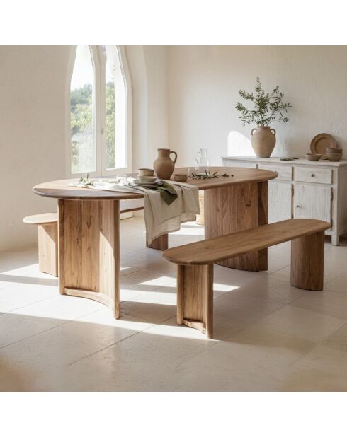 Eettafel met afgeronde rand Acacia Ellipse Natural beige - 203 x 102 x 76 cm