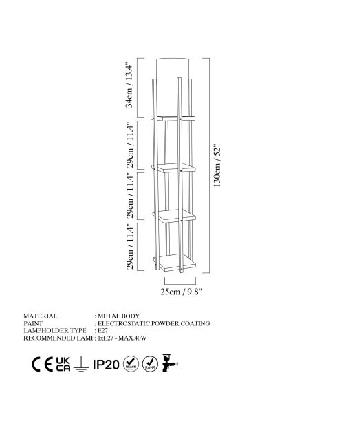 Lampadaire 8113 noir/cuivre - H.130cm