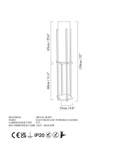 Lampada da terra 8125 nera - H.130cm