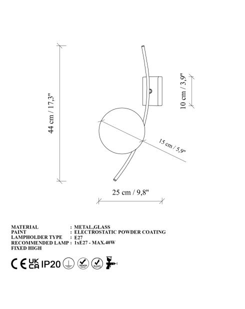 Lampada da parete dorata Hilal 3822 - 15x25x44cm