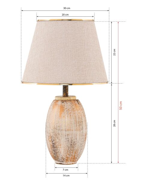 TM276 creme/goldene Tischlampe - H.50cm