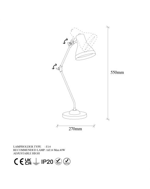 Lampada da tavolo Antique Mixed 11505 - 16 × 27 × 55 cm