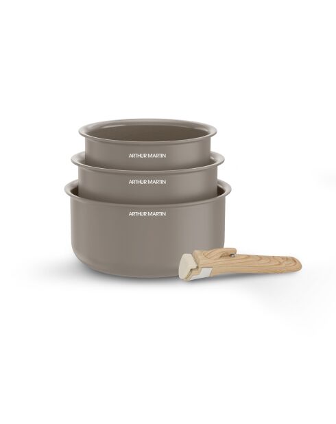 Set de 3 casseroles taupe - 16-18-20 cm