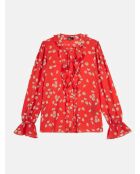 Overhemd met rood-wit bloemenprint en ruches