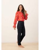 Overhemd met rood-wit bloemenprint en ruches