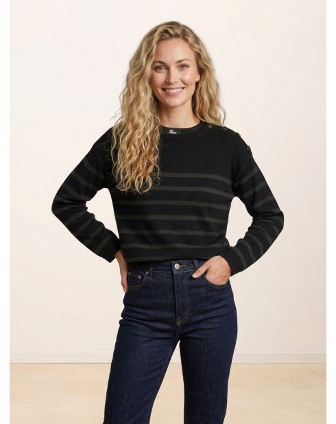 Schwarzer gestreifter Pullover aus Wolle und Cashmere