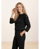 Schwarzer gestreifter Pullover aus Wolle und Cashmere