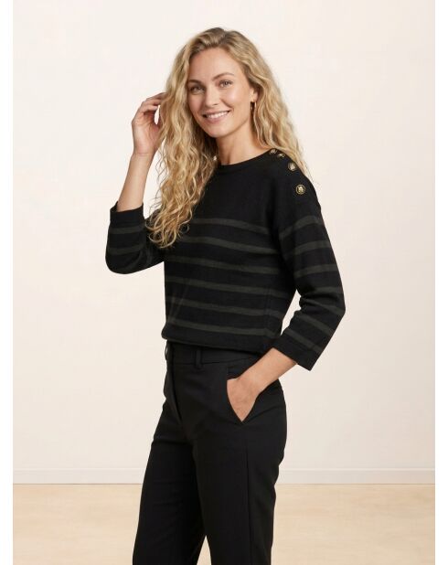 Schwarzer gestreifter Pullover aus Wolle und Cashmere