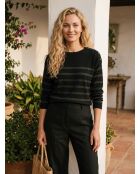 Schwarzer gestreifter Pullover aus Wolle und Cashmere