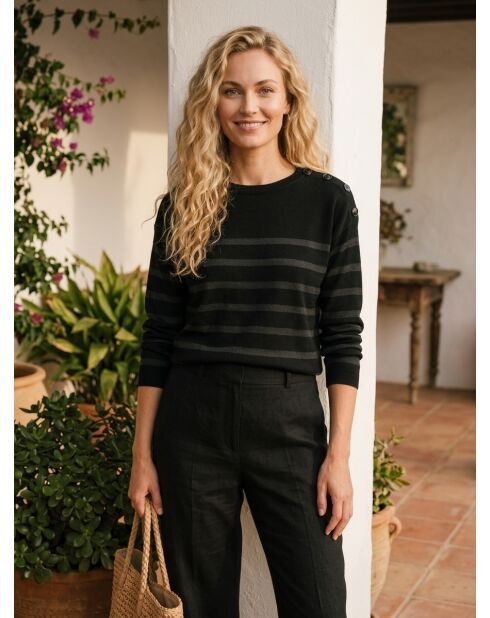 Schwarzer gestreifter Pullover aus Wolle und Cashmere