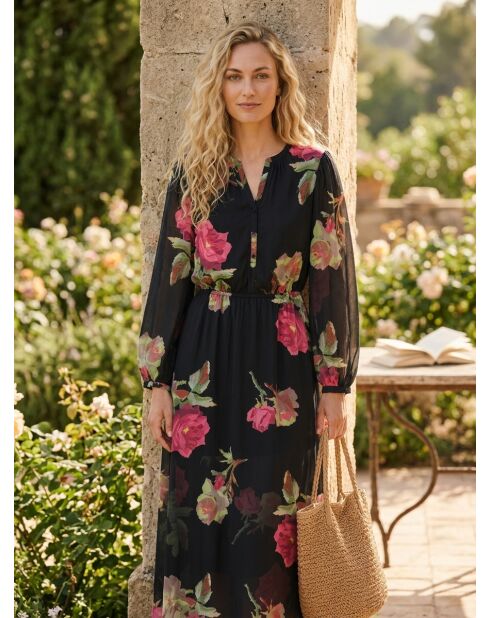 Robe longue imprimée noire