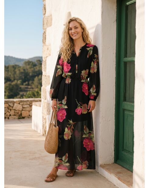 Robe longue imprimée noire
