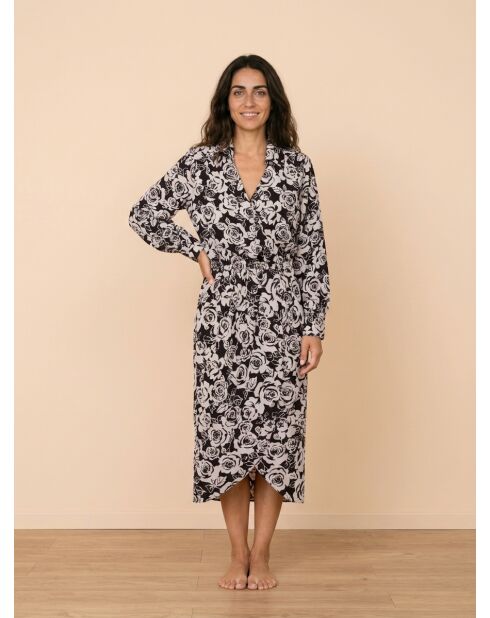 Schwarzes bedrucktes Midikleid