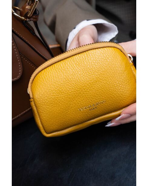 Mustard Gema leren portemonnee - 15x10x5cm