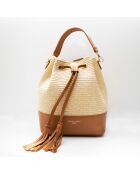 Livy Rafia Schultertasche aus kamelfarbenem Leder - 21,5x27x15cm