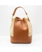 Livy Rafia Schultertasche aus kamelfarbenem Leder - 21,5x27x15cm