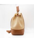 Livy Rafia Schultertasche aus kamelfarbenem Leder - 21,5x27x15cm