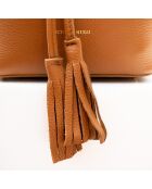 Livy Rafia Schultertasche aus kamelfarbenem Leder - 21,5x27x15cm