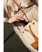 Livy Rafia Schultertasche aus kamelfarbenem Leder - 21,5x27x15cm