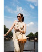 Livy Rafia Schultertasche aus kamelfarbenem Leder - 21,5x27x15cm