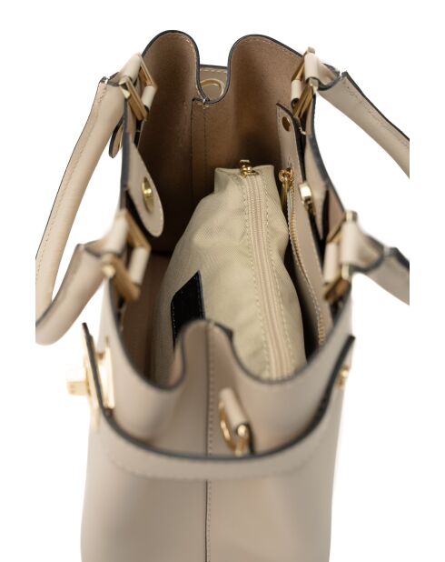 Borsa a mano Nelia in pelle beige - 27x22x12cm